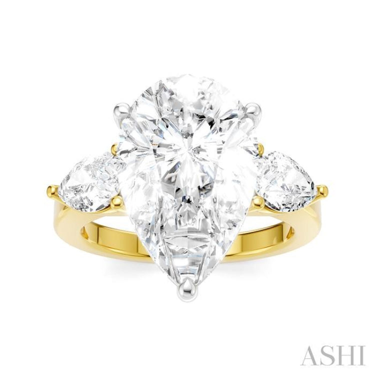 1 Ctw Tri-Mount Centerpiece Pear and Round Cut Diamond Semi-Mount Engagement Ring in 14K Yellow and White Gold
