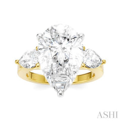 1 Ctw Tri-Mount Centerpiece Pear and Round Cut Diamond Semi-Mount Engagement Ring in 14K Yellow and White Gold