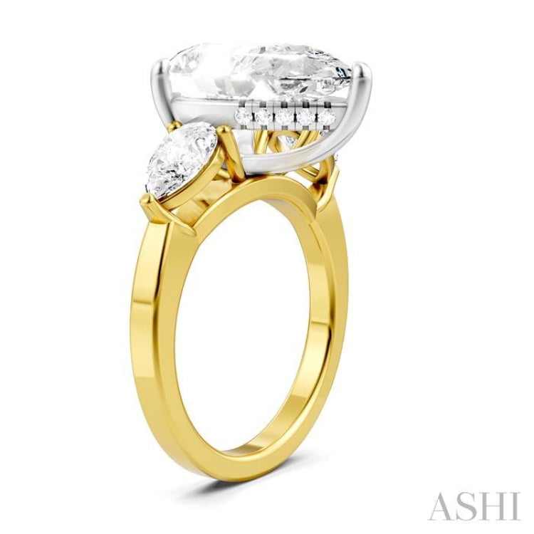 1 Ctw Tri-Mount Centerpiece Pear and Round Cut Diamond Semi-Mount Engagement Ring in 14K Yellow and White Gold