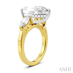 1 Ctw Tri-Mount Centerpiece Pear and Round Cut Diamond Semi-Mount Engagement Ring in 14K Yellow and White Gold