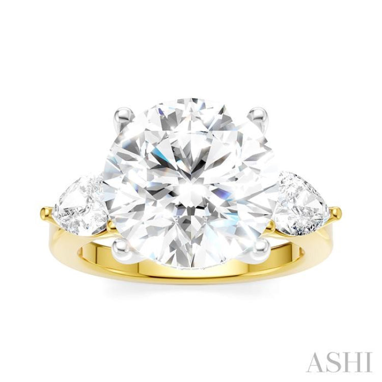 1 Ctw Tri-Mount Circular Shape Center Pear and Round Cut Diamond Semi-Mount Engagement Ring in 14K Yellow and White Gold