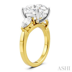 1 Ctw Tri-Mount Circular Shape Center Pear and Round Cut Diamond Semi-Mount Engagement Ring in 14K Yellow and White Gold