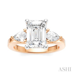 1/2 Ctw Tri-Mount Emerald Shape Center Pear and Round Cut Diamond Semi-Mount Engagement Ring in 14K Rose and White Gold