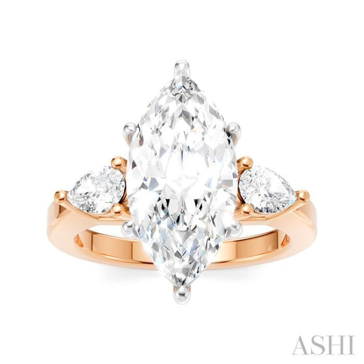 1/2 Ctw Tri-Mount Marquise Shape Center Pear and Round Cut Diamond Semi-Mount Engagement Ring in 14K Rose and White Gold