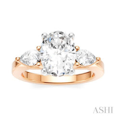 1/2 Ctw Tri-Mount Oval Shape Center Pear and Round Cut Diamond Semi-Mount Engagement Ring in 14K Rose and White Gold