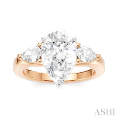 1/2 Ctw Tri-Mount Centerpiece Pear and Round Cut Diamond Semi-Mount Engagement Ring in 14K Rose and White Gold