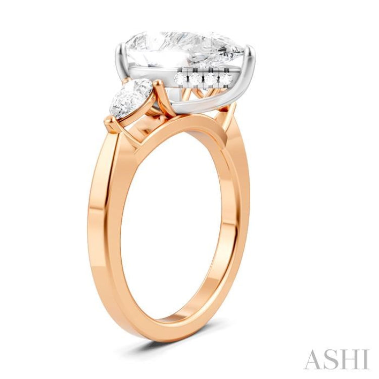 1/2 Ctw Tri-Mount Centerpiece Pear and Round Cut Diamond Semi-Mount Engagement Ring in 14K Rose and White Gold