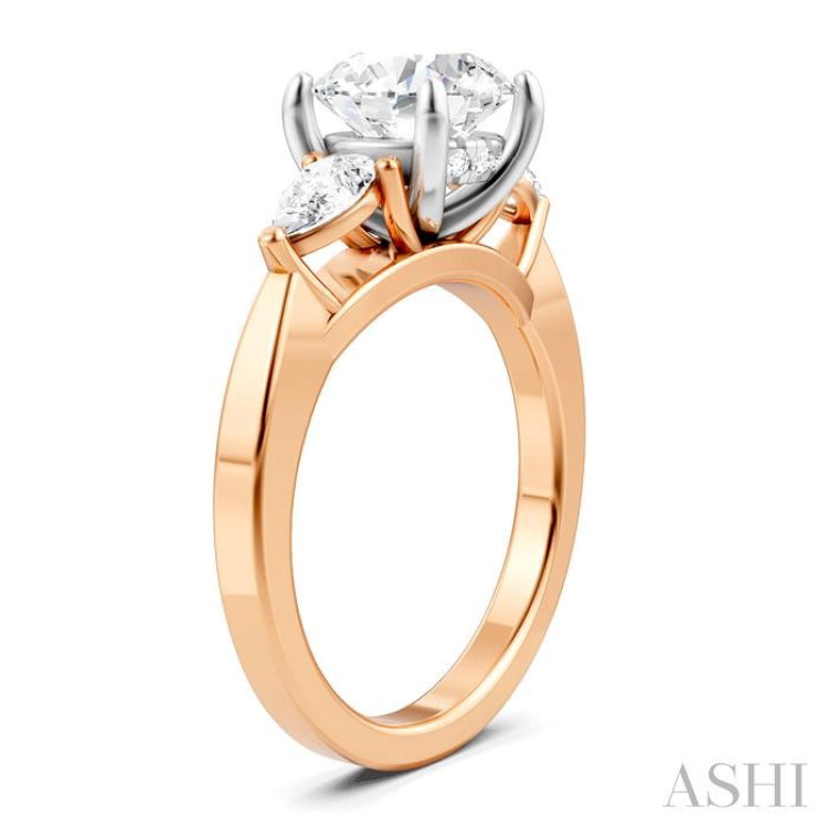 1/2 Ctw Tri-Mount Circular Shape Center Pear and Round Cut Diamond Semi-Mount Engagement Ring in 14K Rose and White Gold