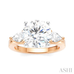 1/2 Ctw Tri-Mount Circular Shape Center Pear and Round Cut Diamond Semi-Mount Engagement Ring in 14K Rose and White Gold