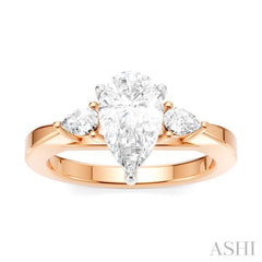 1/4 Ctw Tri-Mount Centerpiece Pear and Round Cut Diamond Semi-Mount Engagement Ring in 14K Rose and White Gold