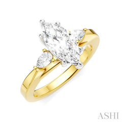 1/4 Ctw Tri-Mount Marquise Shape Center Pear and Round Cut Diamond Semi-Mount Engagement Ring in 14K Yellow and White Gold