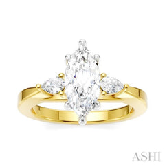 1/4 Ctw Tri-Mount Marquise Shape Center Pear and Round Cut Diamond Semi-Mount Engagement Ring in 14K Yellow and White Gold