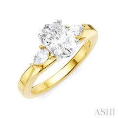 1/4 Ctw Tri-Mount Oval Shape Center Pear and Round Cut Diamond Semi-Mount Engagement Ring in 14K Yellow and White Gold