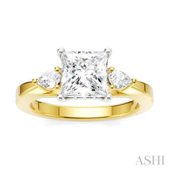 1/4 Ctw Tri-Mount Princess Shape Center Pear and Round Cut Diamond Semi-Mount Engagement Ring in 14K Yellow and White Gold