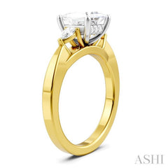 1/4 Ctw Tri-Mount Princess Shape Center Pear and Round Cut Diamond Semi-Mount Engagement Ring in 14K Yellow and White Gold