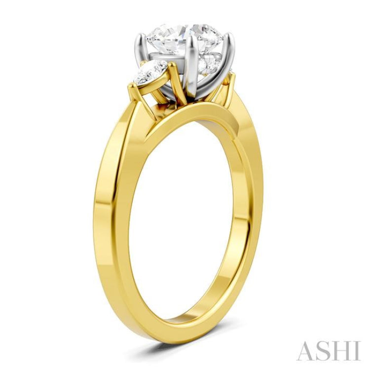 1/4 Ctw Tri-Mount Circular Shape Center Pear and Round Cut Diamond Semi-Mount Engagement Ring in 14K Yellow and White Gold