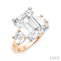 1 Ctw Tri-Mount Emerald Shape Center Round Cut Diamond Semi-Mount Engagement Ring in 14K Rose and White Gold