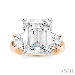 1 Ctw Tri-Mount Emerald Shape Center Round Cut Diamond Semi-Mount Engagement Ring in 14K Rose and White Gold
