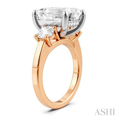 1 Ctw Tri-Mount Emerald Shape Center Round Cut Diamond Semi-Mount Engagement Ring in 14K Rose and White Gold