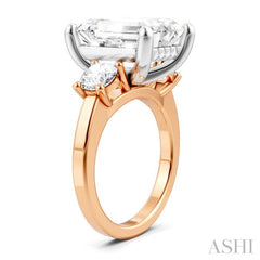 1 Ctw Tri-Mount Emerald Shape Center Round Cut Diamond Semi-Mount Engagement Ring in 14K Rose and White Gold