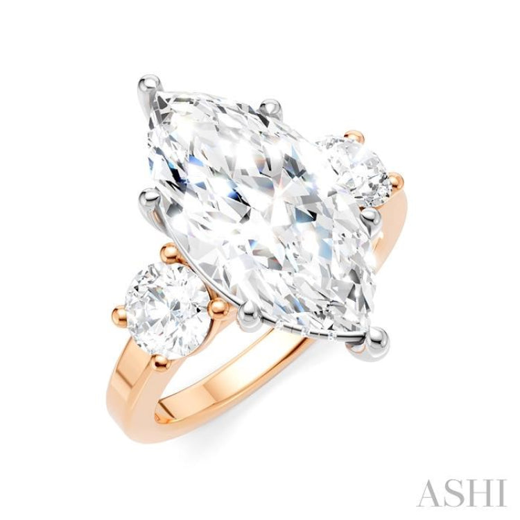 1 Ctw Tri-Mount Marquise Shape Center Round Cut Diamond Semi-Mount Engagement Ring in 14K Rose and White Gold