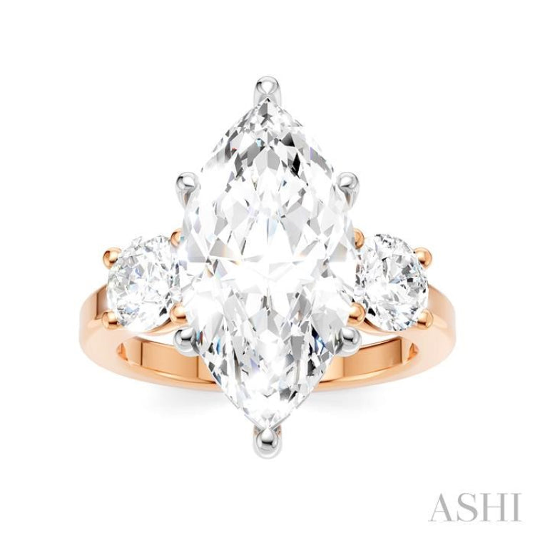 1 Ctw Tri-Mount Marquise Shape Center Round Cut Diamond Semi-Mount Engagement Ring in 14K Rose and White Gold