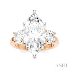 1 Ctw Tri-Mount Marquise Shape Center Round Cut Diamond Semi-Mount Engagement Ring in 14K Rose and White Gold
