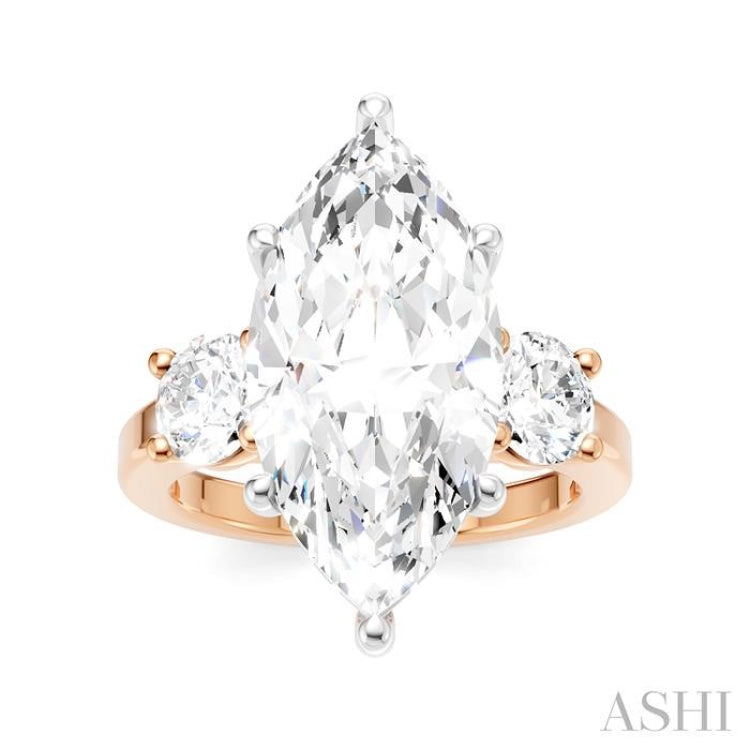 1 Ctw Tri-Mount Marquise Shape Center Round Cut Diamond Semi-Mount Engagement Ring in 14K Rose and White Gold