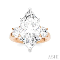 1 Ctw Tri-Mount Marquise Shape Center Round Cut Diamond Semi-Mount Engagement Ring in 14K Rose and White Gold