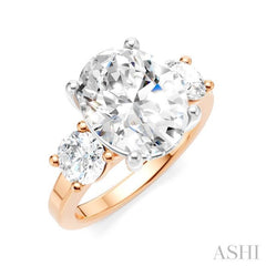 1 Ctw Tri-Mount Past, Present and Future Oval Shape Center Round Cut Diamond Semi-Mount Engagement Ring in 14K Rose and White Gold