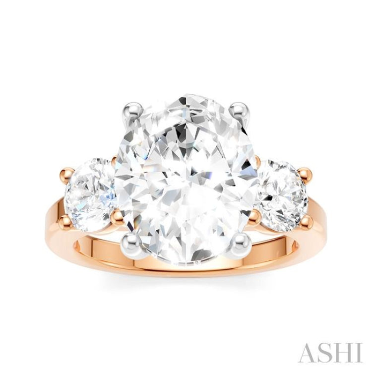 1 Ctw Tri-Mount Past, Present and Future Oval Shape Center Round Cut Diamond Semi-Mount Engagement Ring in 14K Rose and White Gold