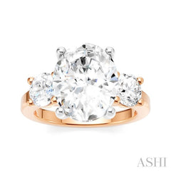 1 Ctw Tri-Mount Past, Present and Future Oval Shape Center Round Cut Diamond Semi-Mount Engagement Ring in 14K Rose and White Gold