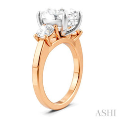 1 Ctw Tri-Mount Past, Present and Future Oval Shape Center Round Cut Diamond Semi-Mount Engagement Ring in 14K Rose and White Gold