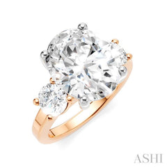 1 Ctw Tri-Mount Past, Present and Future Oval Shape Center Round Cut Diamond Semi-Mount Engagement Ring in 14K Rose and White Gold