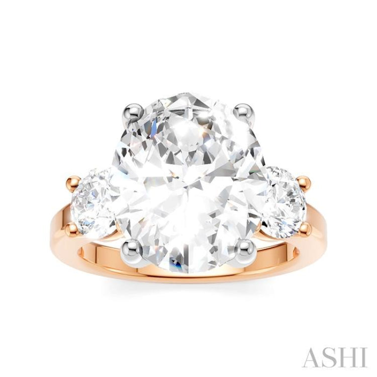 1 Ctw Tri-Mount Past, Present and Future Oval Shape Center Round Cut Diamond Semi-Mount Engagement Ring in 14K Rose and White Gold