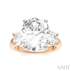 1 Ctw Tri-Mount Past, Present and Future Oval Shape Center Round Cut Diamond Semi-Mount Engagement Ring in 14K Rose and White Gold