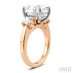 1 Ctw Tri-Mount Past, Present and Future Oval Shape Center Round Cut Diamond Semi-Mount Engagement Ring in 14K Rose and White Gold