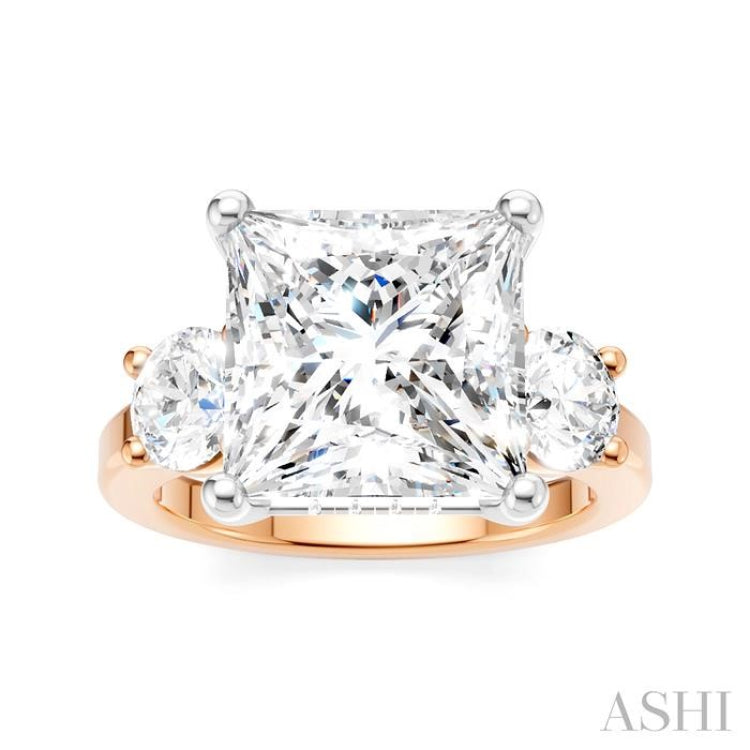 1 Ctw Tri-Mount Princess Shape Round Cut Diamond Semi-Mount Engagement Ring in 14K Rose and White Gold