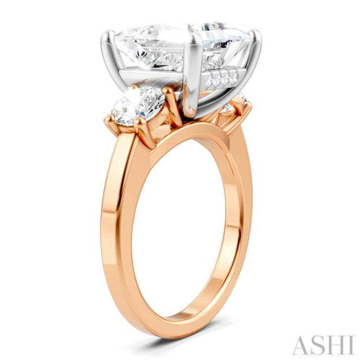 1 Ctw Tri-Mount Princess Shape Round Cut Diamond Semi-Mount Engagement Ring in 14K Rose and White Gold