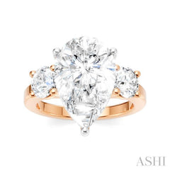 1 Ctw Tri-Mount Pear Shape Round Cut Diamond Semi-Mount Engagement Ring in 14K Rose and White Gold
