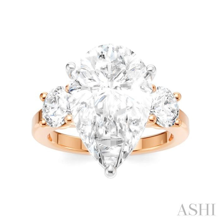 1 Ctw Tri-Mount Pear Shape Round Cut Diamond Semi-Mount Engagement Ring in 14K Rose and White Gold