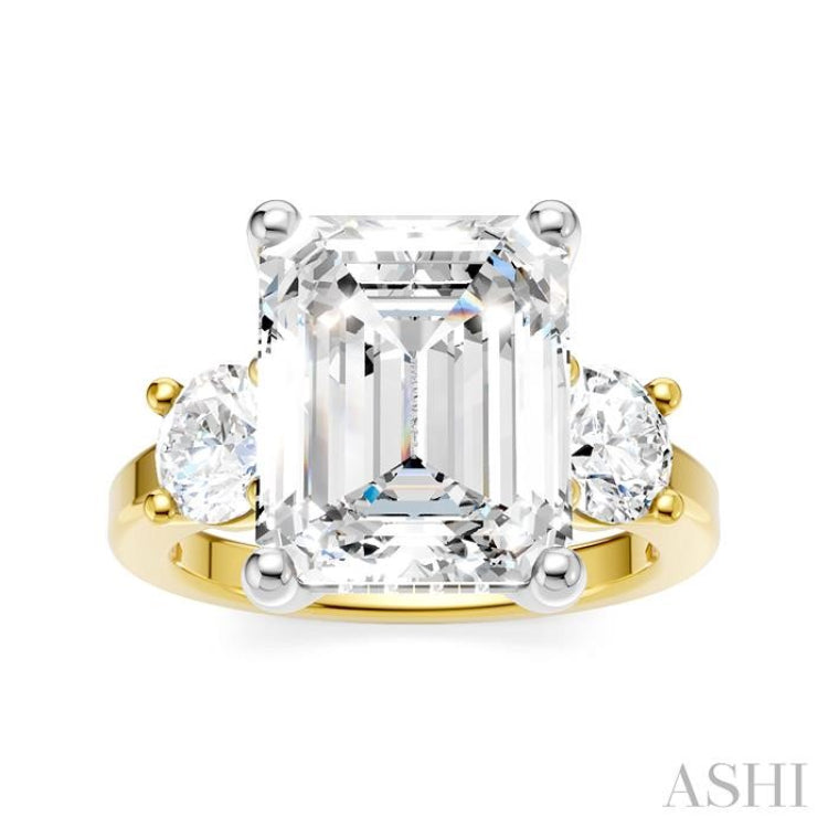 1 Ctw Tri-Mount Emerald Shape Center Round Cut Diamond Semi-Mount Engagement Ring in 14K Yellow and White Gold
