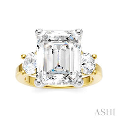 1 Ctw Tri-Mount Emerald Shape Center Round Cut Diamond Semi-Mount Engagement Ring in 14K Yellow and White Gold