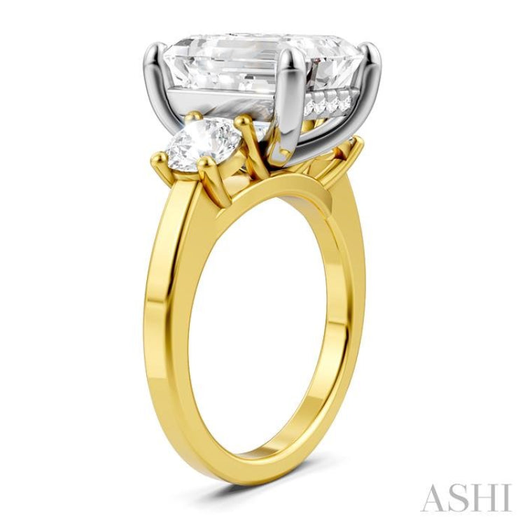 1 Ctw Tri-Mount Emerald Shape Center Round Cut Diamond Semi-Mount Engagement Ring in 14K Yellow and White Gold