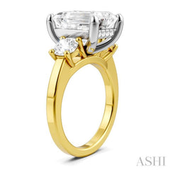 1 Ctw Tri-Mount Emerald Shape Center Round Cut Diamond Semi-Mount Engagement Ring in 14K Yellow and White Gold