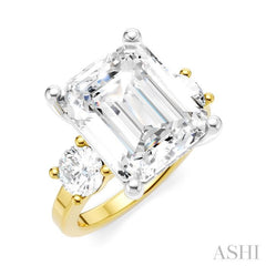 1 Ctw Tri-Mount Emerald Shape Center Round Cut Diamond Semi-Mount Engagement Ring in 14K Yellow and White Gold