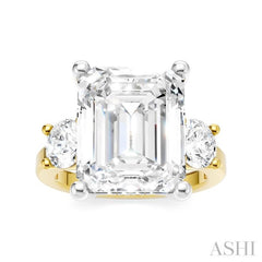 1 Ctw Tri-Mount Emerald Shape Center Round Cut Diamond Semi-Mount Engagement Ring in 14K Yellow and White Gold