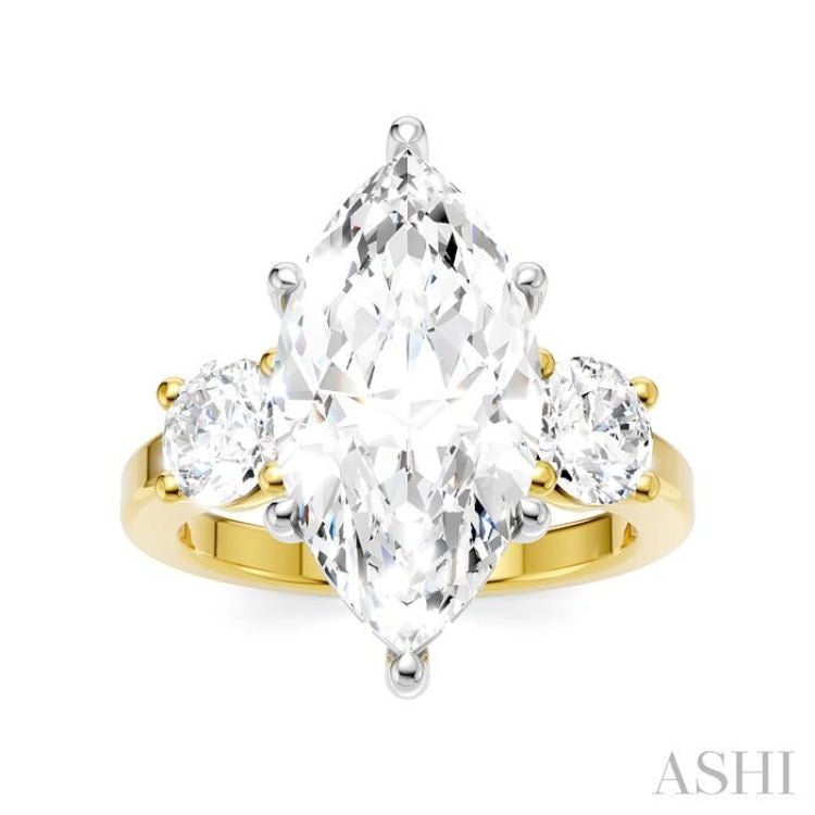 1 Ctw Tri-Mount Marquise Shape Center Round Cut Diamond Semi-Mount Engagement Ring in 14K Yellow and White Gold