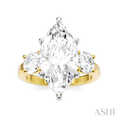 1 Ctw Tri-Mount Marquise Shape Center Round Cut Diamond Semi-Mount Engagement Ring in 14K Yellow and White Gold