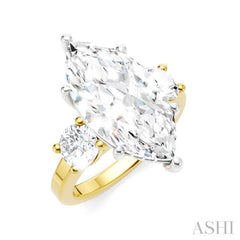 1 Ctw Tri-Mount Marquise Shape Center Round Cut Diamond Semi-Mount Engagement Ring in 14K Yellow and White Gold
